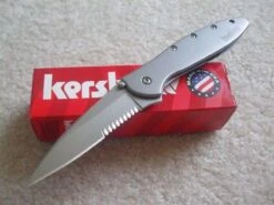 Couteau Kershaw Leek A/O Serrated Ouverture Assistée Lame Acier 14C28N Manche Acier Made In USA KS1660ST - Free Shipping
